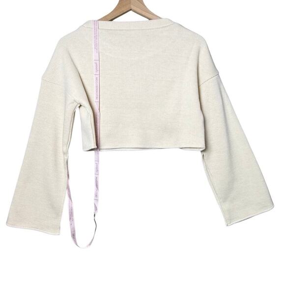 Choosy Elsa Cream Cropped Slouchy Slit Bell Sleeve Boxy Sweater Size Small New - Picture 2 of 10